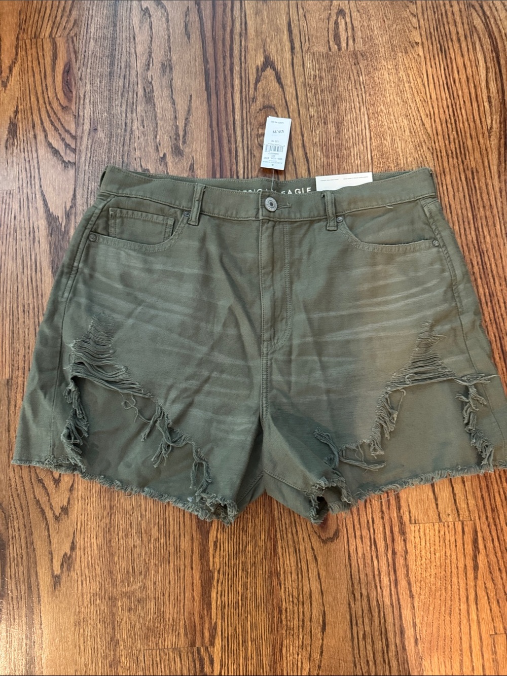 American Eagle Outfitters Olive Green Distressed Women's Jean Shorts
